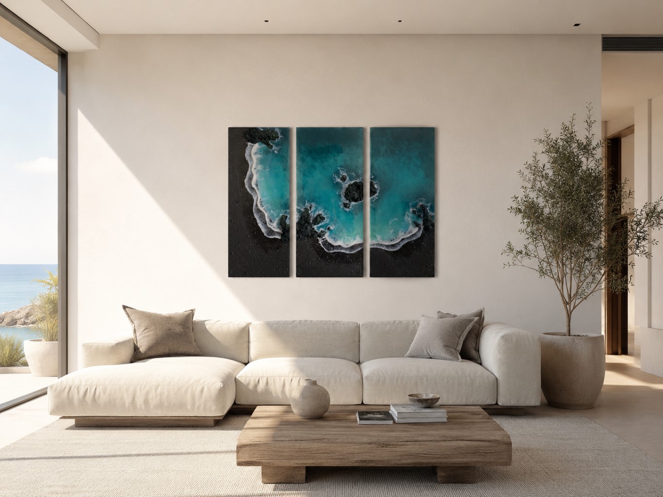 Tríptico de Océano en Resina 3D – Costa Volcánica de Canarias - Imagen 4