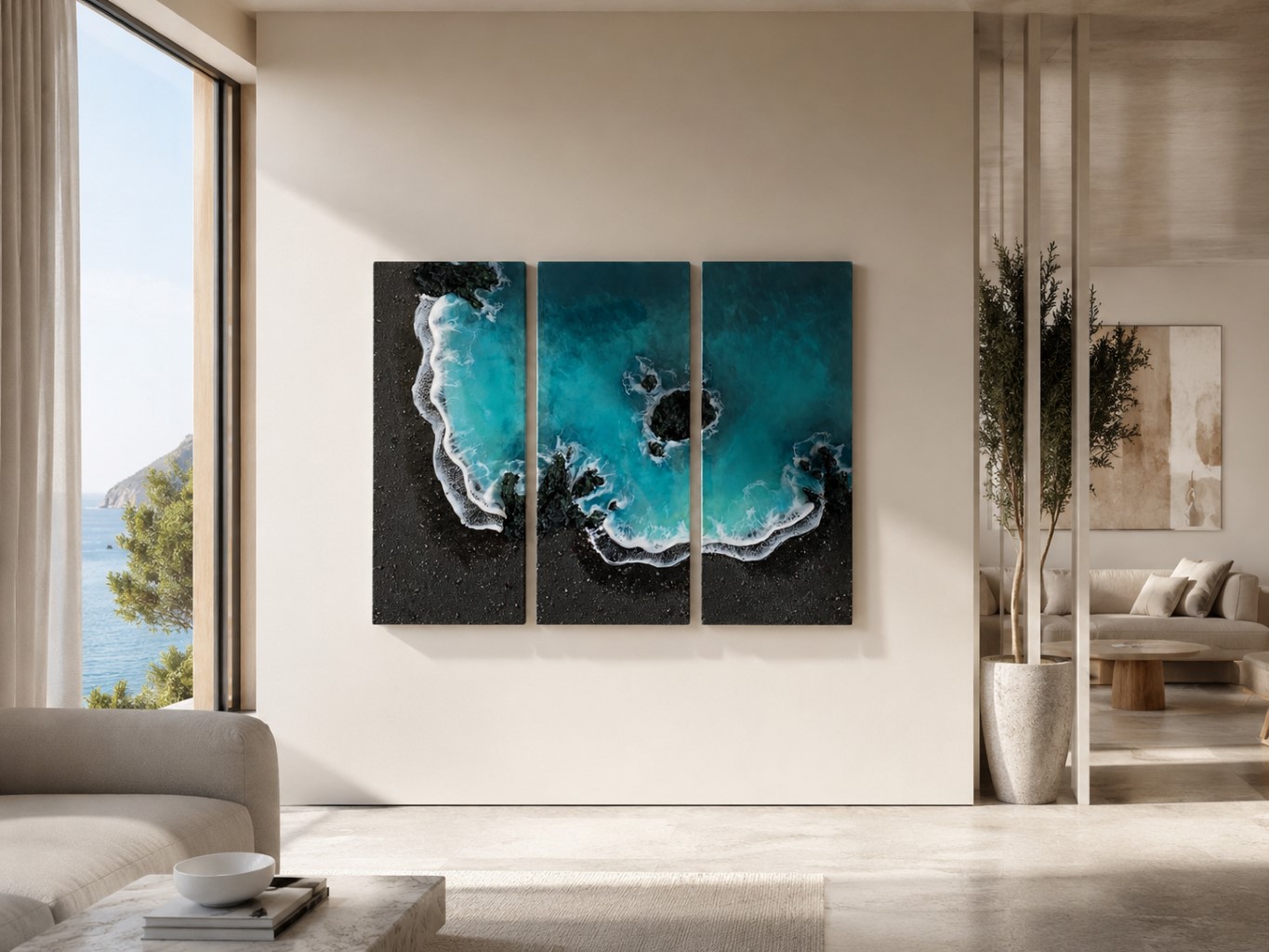 Tríptico de Océano en Resina 3D – Costa Volcánica de Canarias - Imagen 3