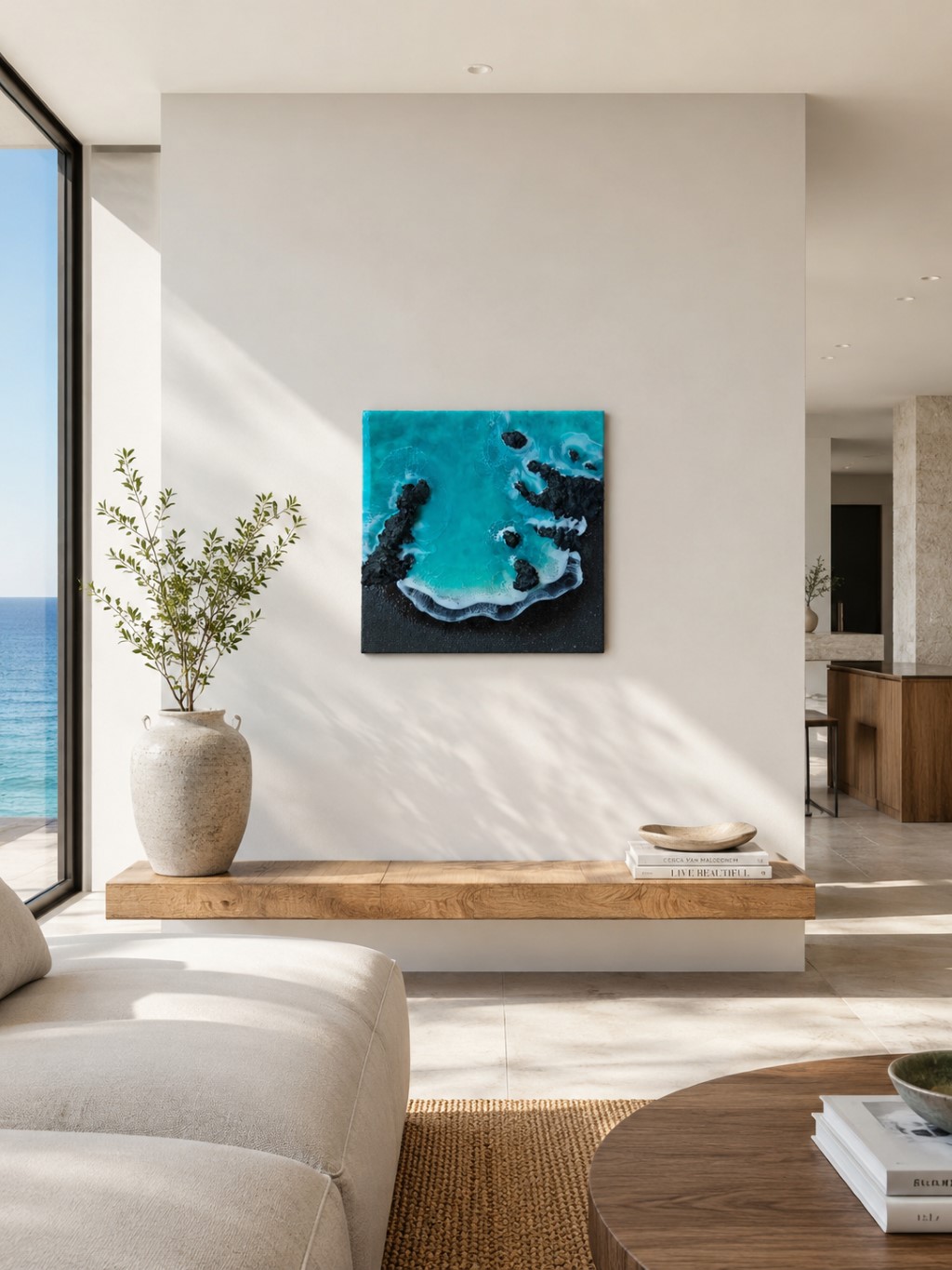 Cuadro de Océano en Resina 3D – Playa Volcánica - Imagen 2