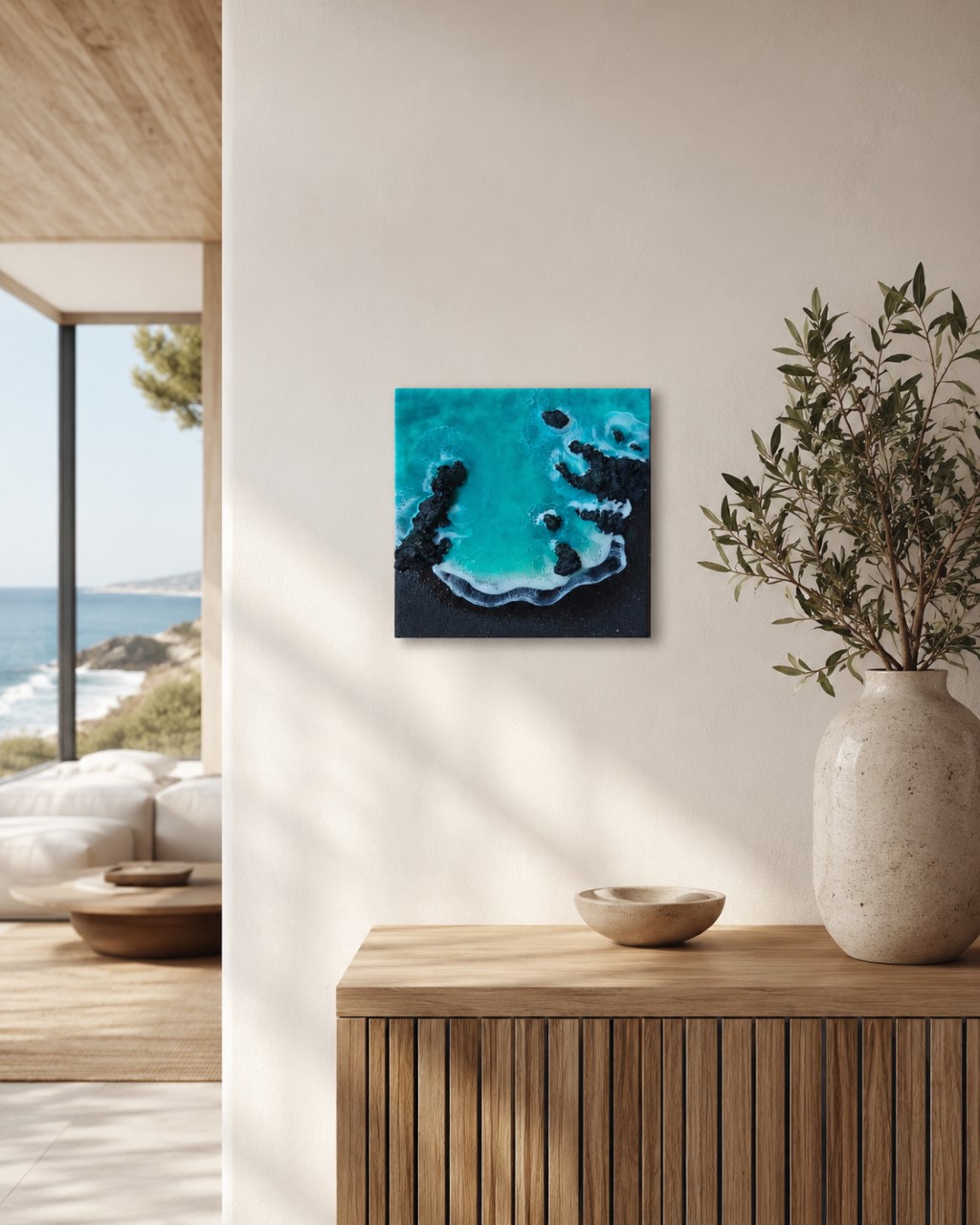 Cuadro de Océano en Resina 3D – Playa Volcánica - Imagen 3