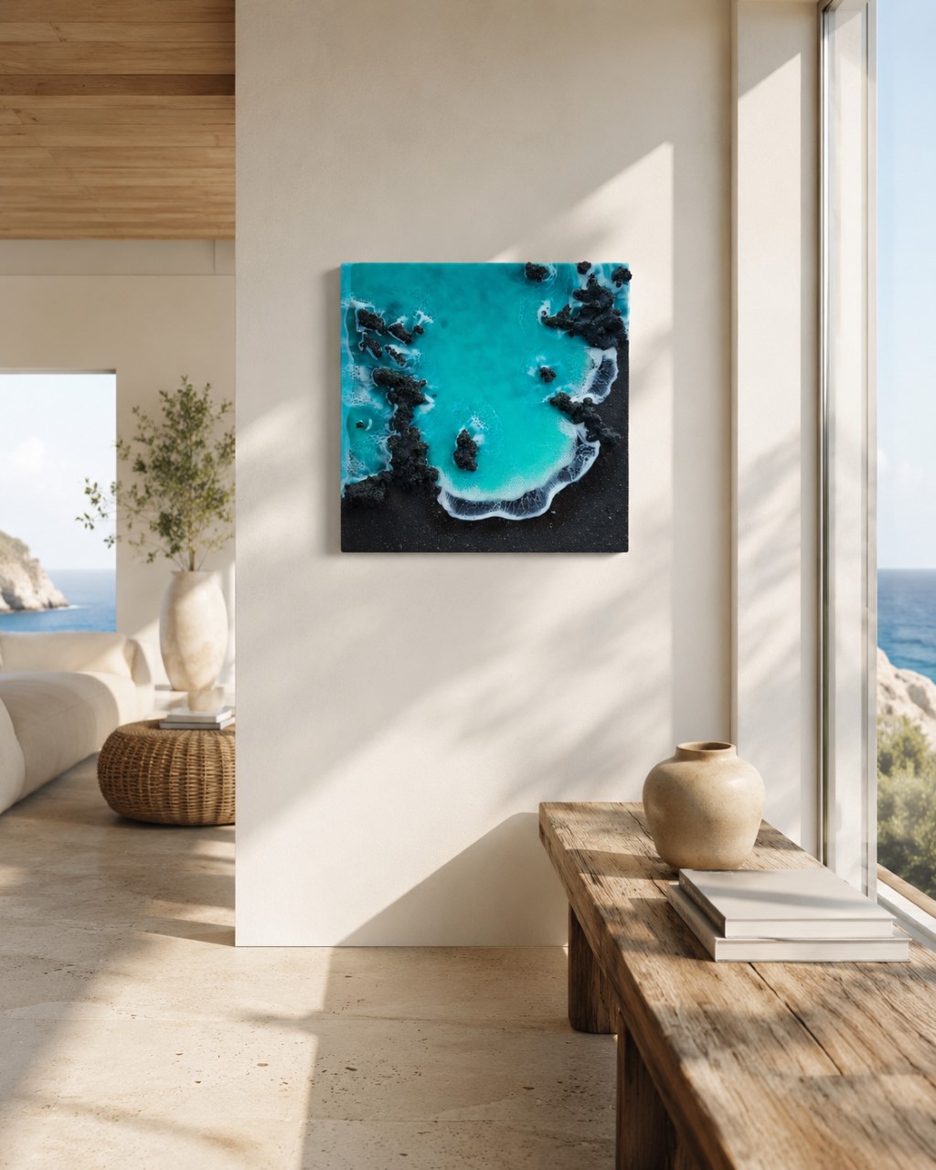 Cuadro de Océano en Resina 3D – Playa Volcánica - Imagen 5