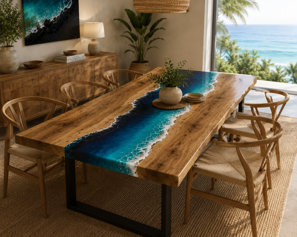 mesa rio comedor Mesa río de comedor personalizada en madera y resina epoxi