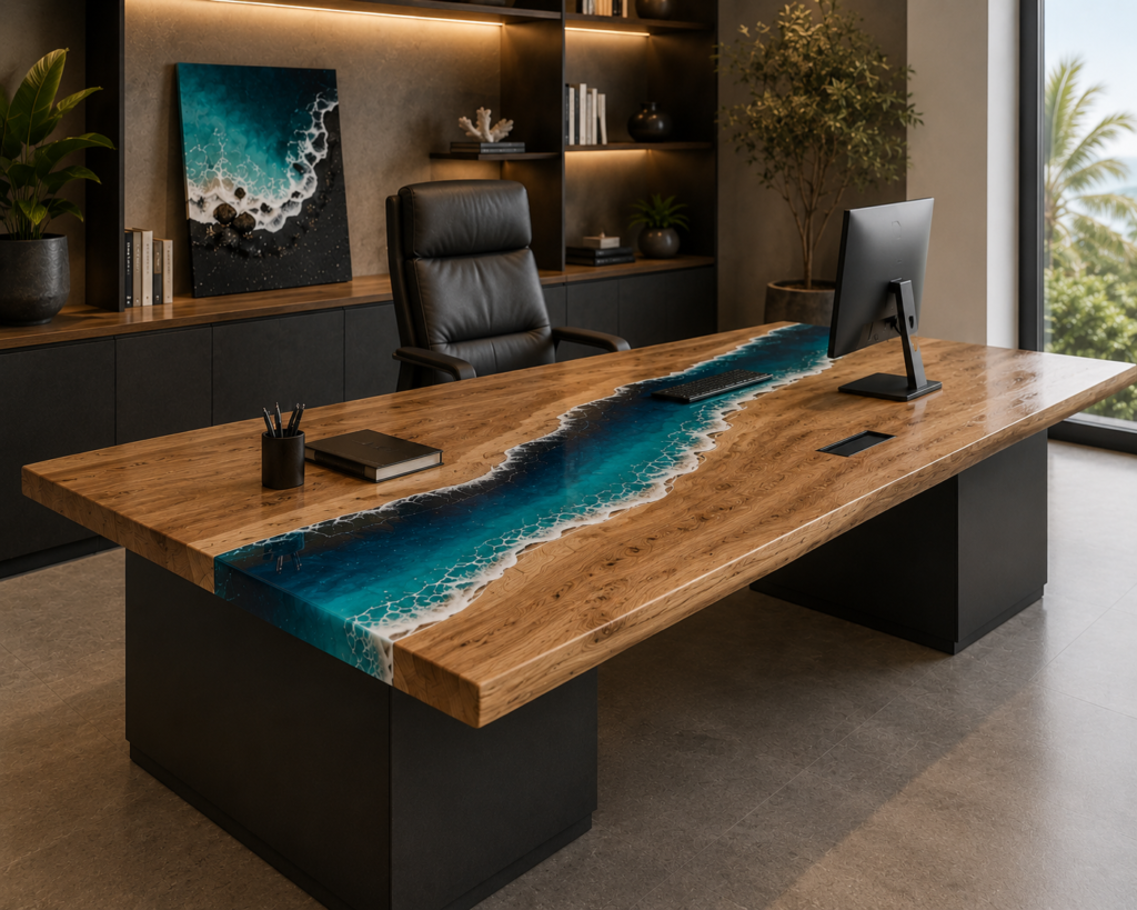 mesa rio oficina Escritorio mesa río de resina epoxi y madera natural para oficina