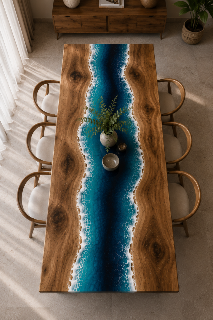 mesa rio vertical Mesa río vertical de diseño exclusivo en madera y resina epoxi